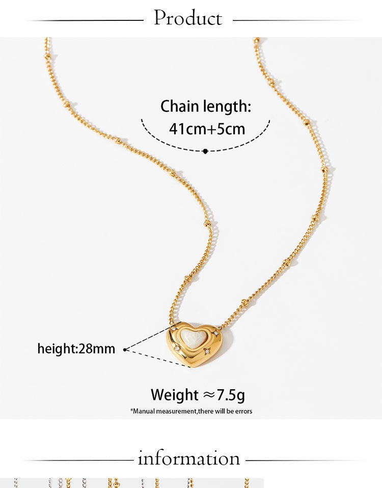 Customizable 18K PVD Gold Plated Stainless Steel Chain Trendy Natural Stone Heart Pendant with White Zircons Necklaces