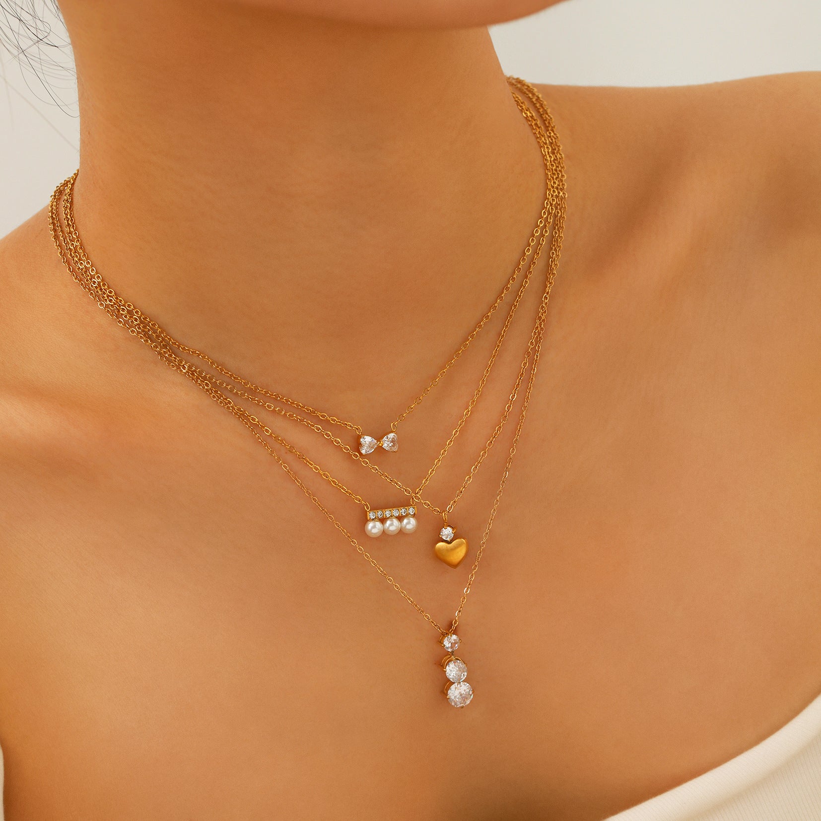 Customizable 18K Gold Plated Stainless Steel Trendy Lab Created White Zircon Pendant Necklace Link Chain for Women Anniversary