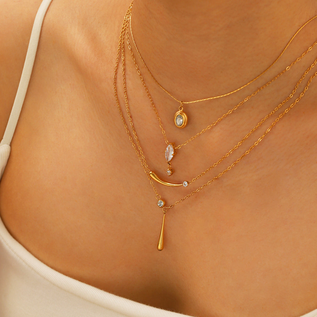 Customizable 18K Gold Plated Stainless Steel Trendy Lab Created White Zircon Pendant Necklace Link Chain for Women Anniversary