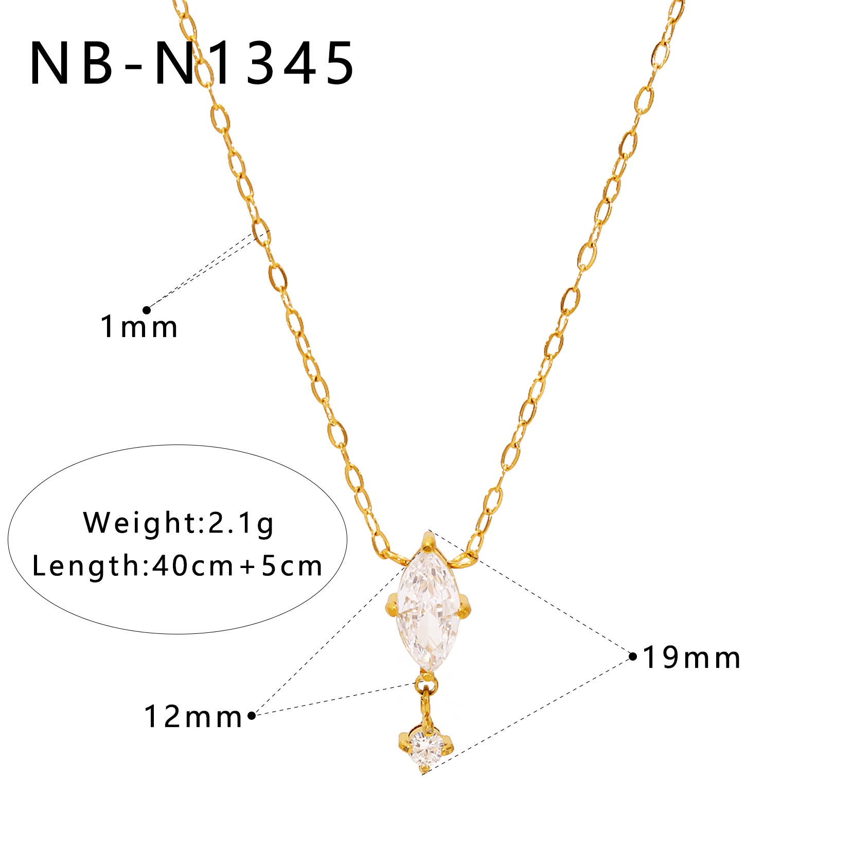 Customizable 18K Gold Plated Stainless Steel Trendy Lab Created White Zircon Pendant Necklace Link Chain for Women Anniversary