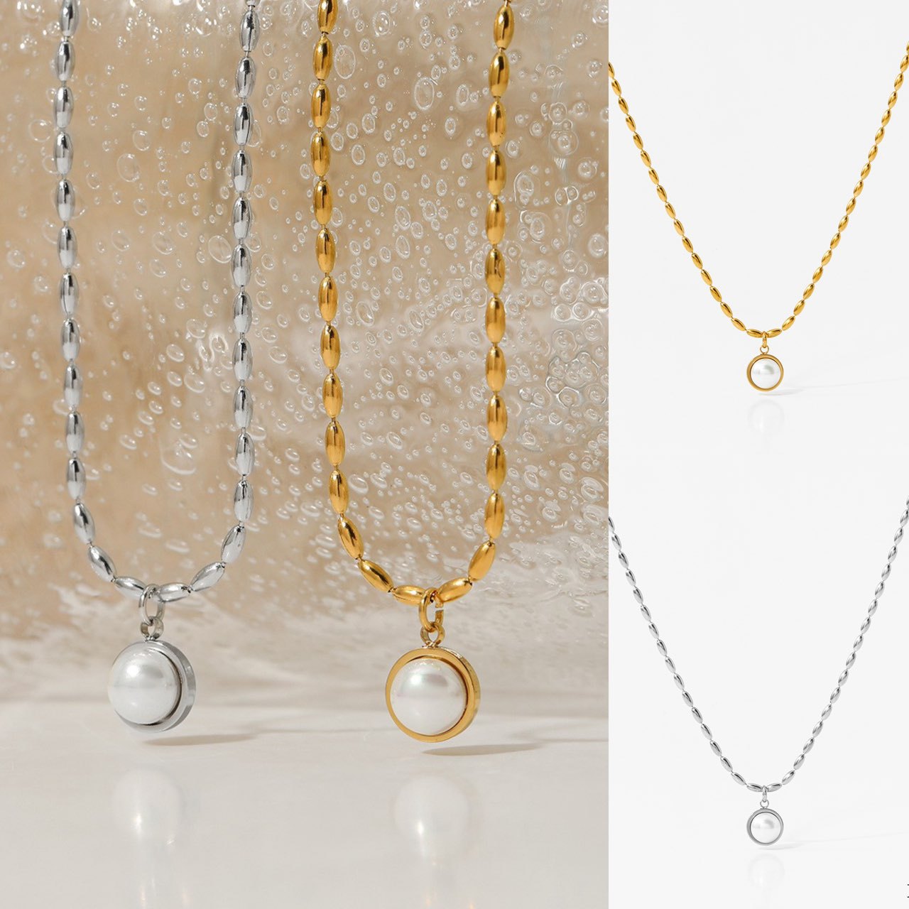 Stainless Steel 18k Gold Plated Necklaces with Pearl Pendant Fashion Jewelry Necklaces for Women Pearl Necklace Wholesale