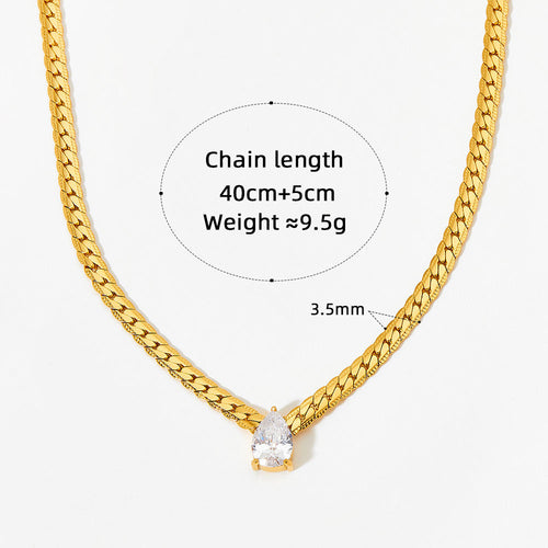 18k Gold PVD Stainless Steel Water Drop Colorful Zircon Pendant Necklaces Fashion Jewelry for Women