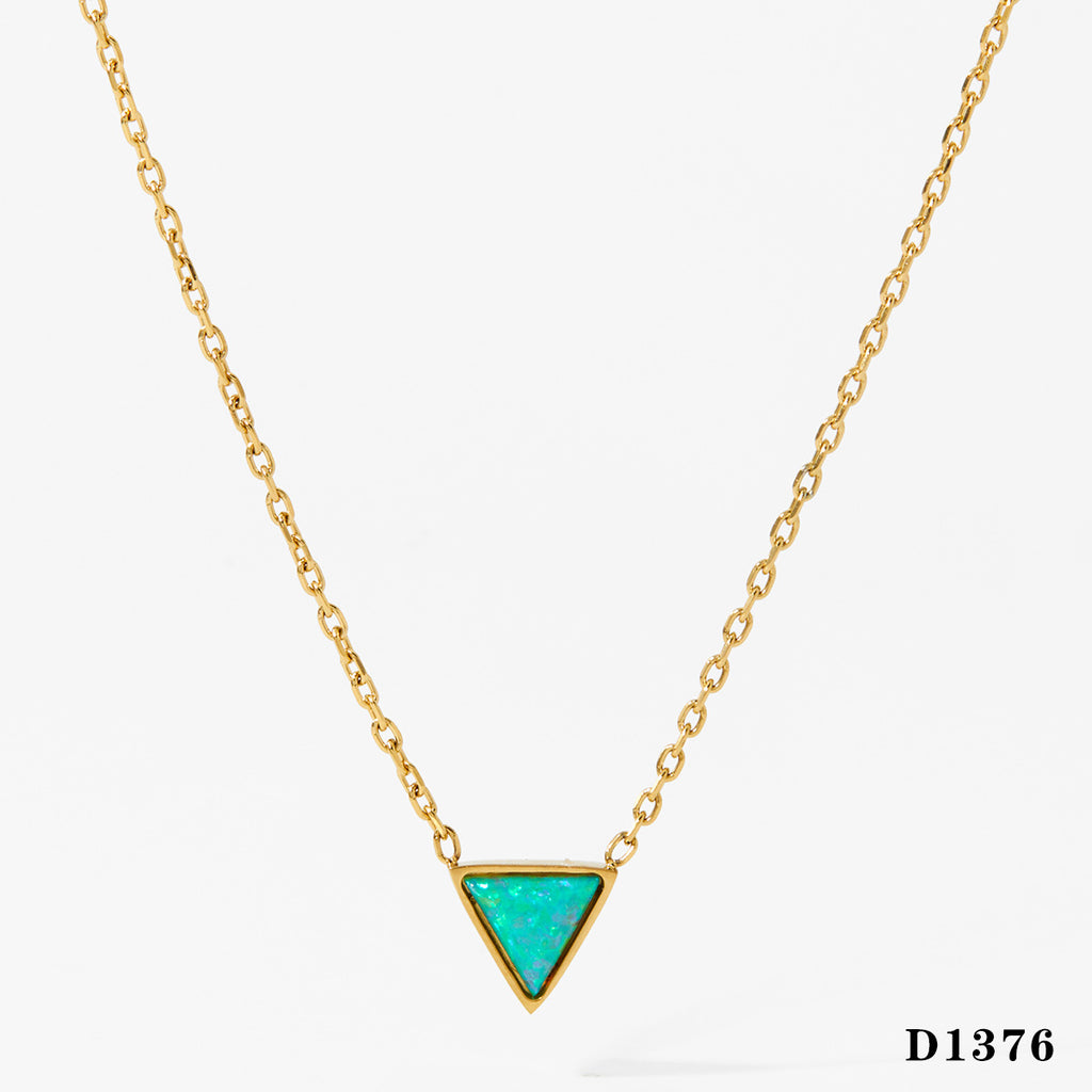 Wholesale Stainless Steel 18k Gold Plated Triangle Opal Stone Pendant Necklaces Fashion Jewelry for Women