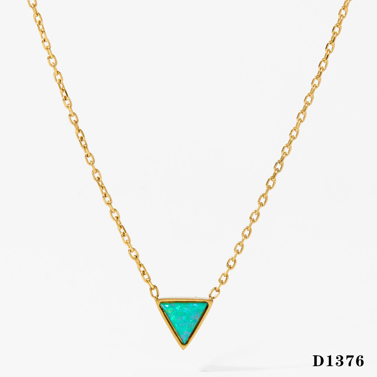 Wholesale Stainless Steel 18k Gold Plated Triangle Opal Stone Pendant Necklaces Fashion Jewelry for Women