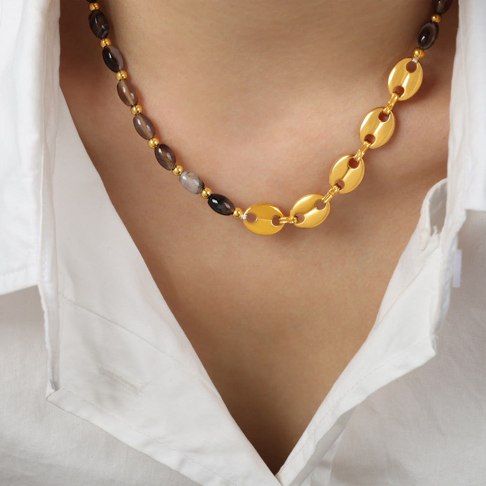 Customizable Natural Stone Necklaces Stainless Steel Plated with 18k Ture Gold Fashion Jewelry Necklaces