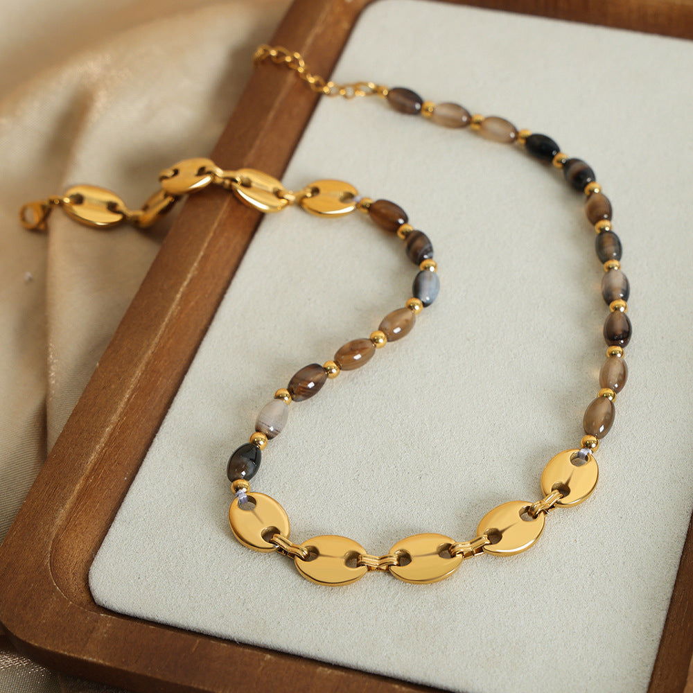 Customizable Natural Stone Necklaces Stainless Steel Plated with 18k Ture Gold Fashion Jewelry Necklaces