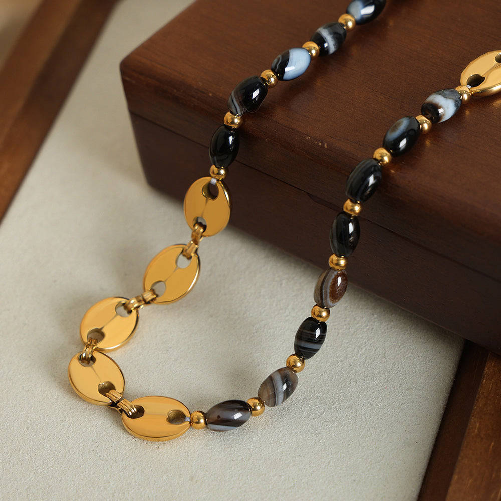 Customizable Natural Stone Necklaces Stainless Steel Plated with 18k Ture Gold Fashion Jewelry Necklaces