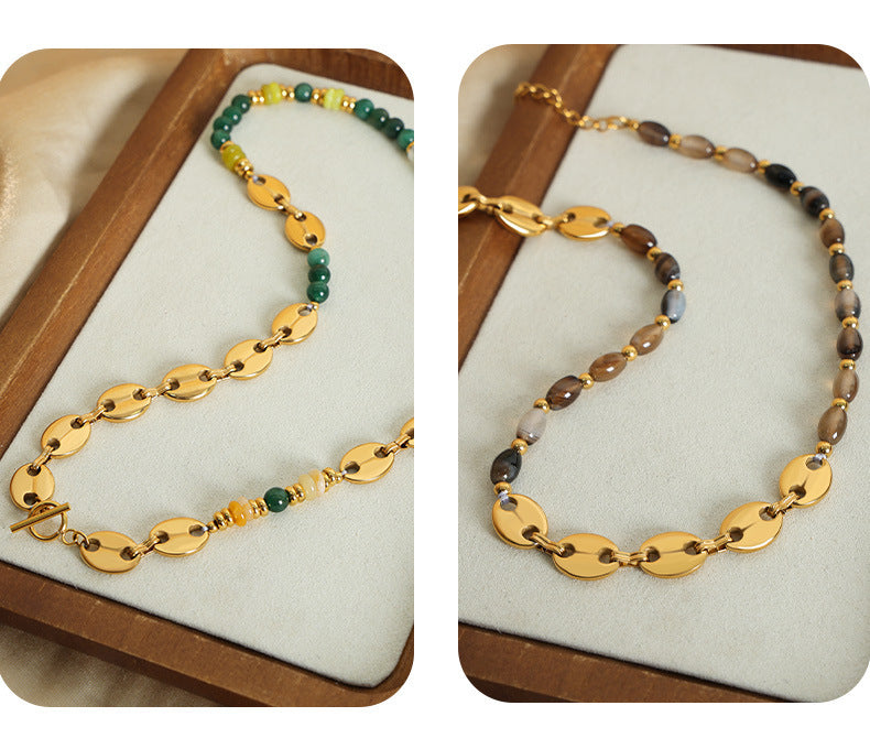 Customizable Natural Stone Necklaces Stainless Steel Plated with 18k Ture Gold Fashion Jewelry Necklaces
