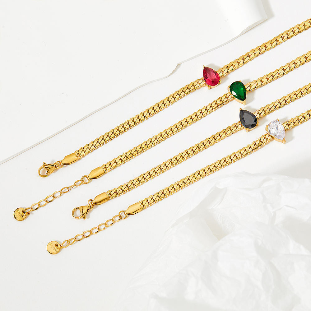 18k Gold PVD Stainless Steel Water Drop Colorful Zircon Pendant Necklaces Fashion Jewelry for Women
