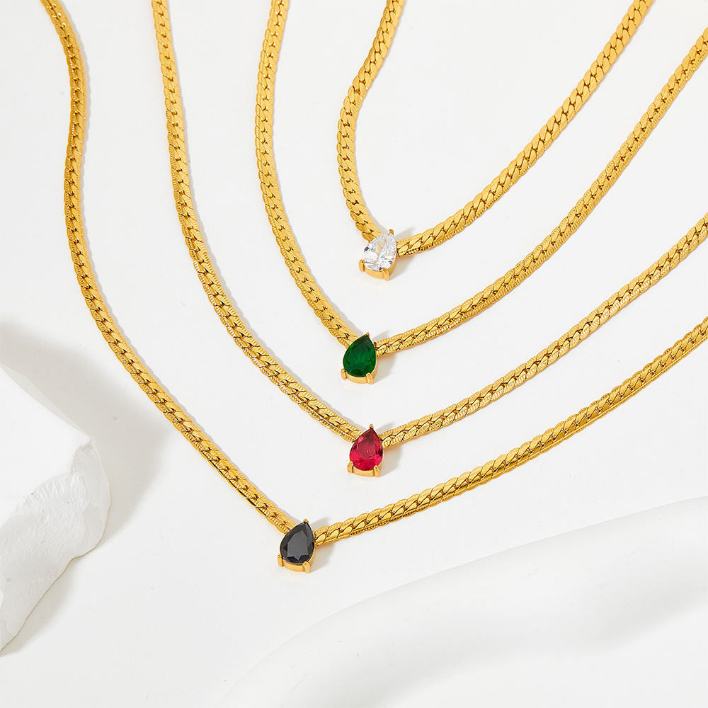 18k Gold PVD Stainless Steel Water Drop Colorful Zircon Pendant Necklaces Fashion Jewelry for Women