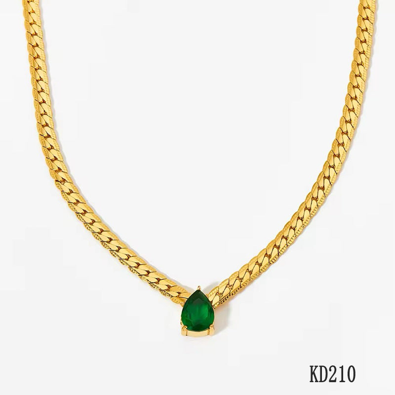 18k Gold PVD Stainless Steel Water Drop Colorful Zircon Pendant Necklaces Fashion Jewelry for Women