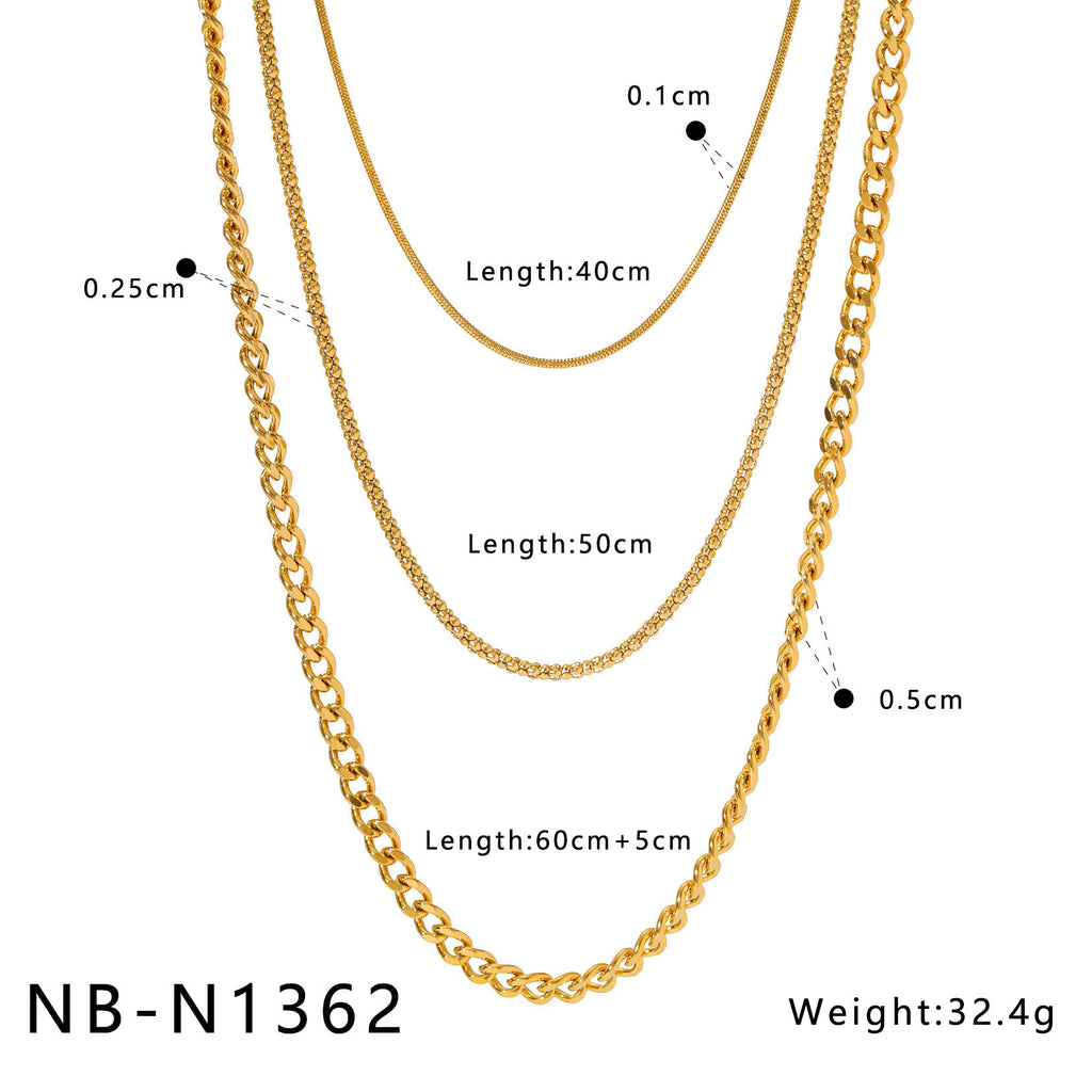 Customizable Stainless Steel 18k Gold PVD Plated Three-Layer Chain Necklace Unisex Fashion Party