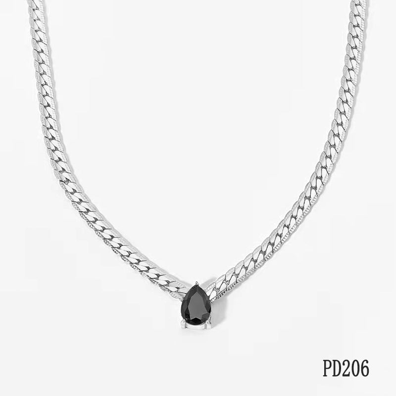 18k Gold PVD Stainless Steel Water Drop Colorful Zircon Pendant Necklaces Fashion Jewelry for Women