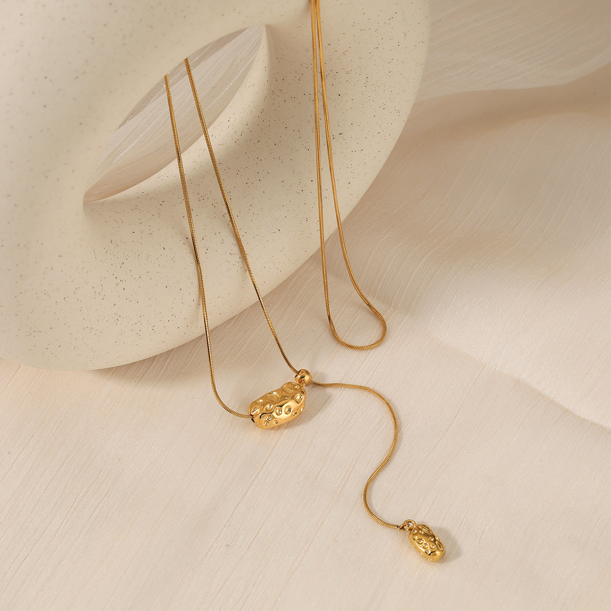 18K Gold Plated Stainless Steel Rope Slide Link Chain Geometric Pendant Adjustable Choker Necklace Unisex Trendy Light Gift