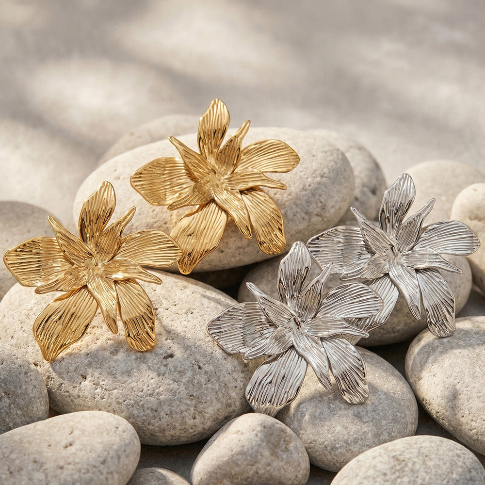 Double-layer Large Flower Stud Earrings Women's Trendy Party Elegant Personalized Stainless Steel 18K Gold Plated Fashion