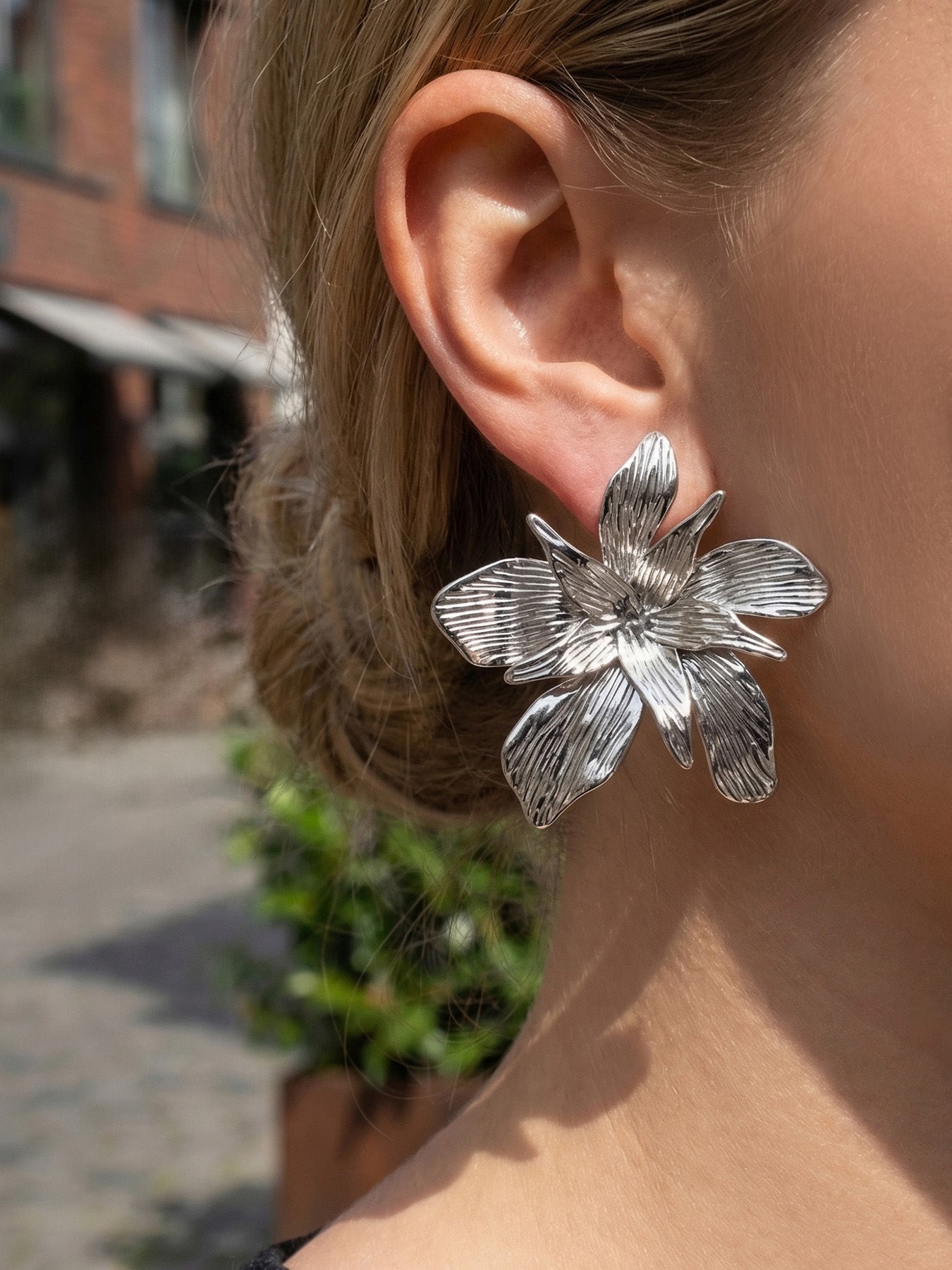 Double-layer Large Flower Stud Earrings Women's Trendy Party Elegant Personalized Stainless Steel 18K Gold Plated Fashion