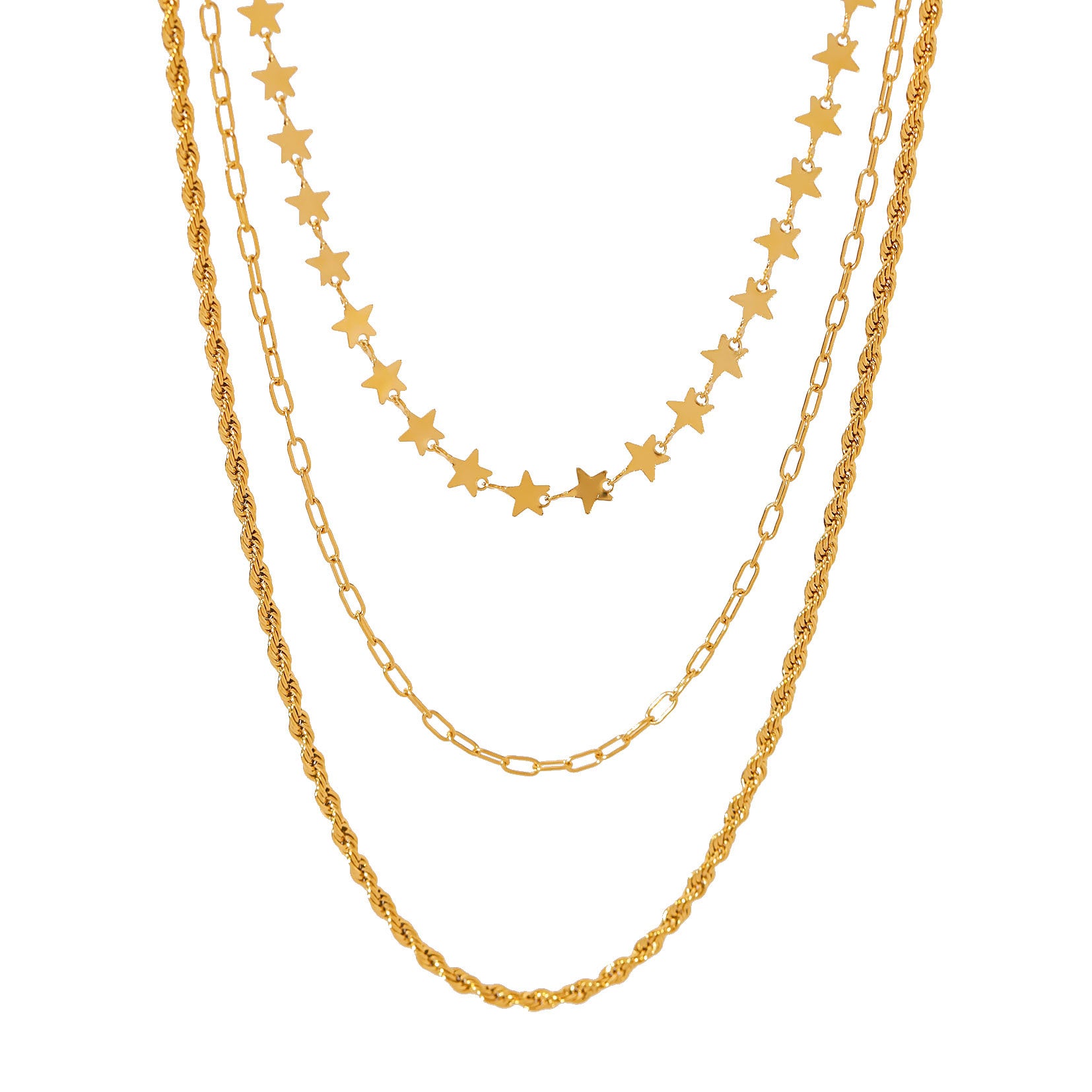 BN10XY Customizable Stainless Steel 18k Gold PVD Plated Three-Layer Chain Necklace Unisex Fashion Party