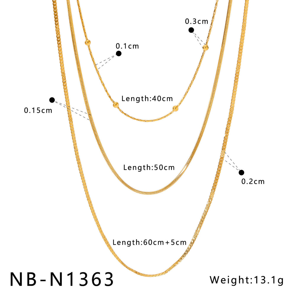 BN10XY Customizable Stainless Steel 18k Gold PVD Plated Three-Layer Chain Necklace Unisex Fashion Party