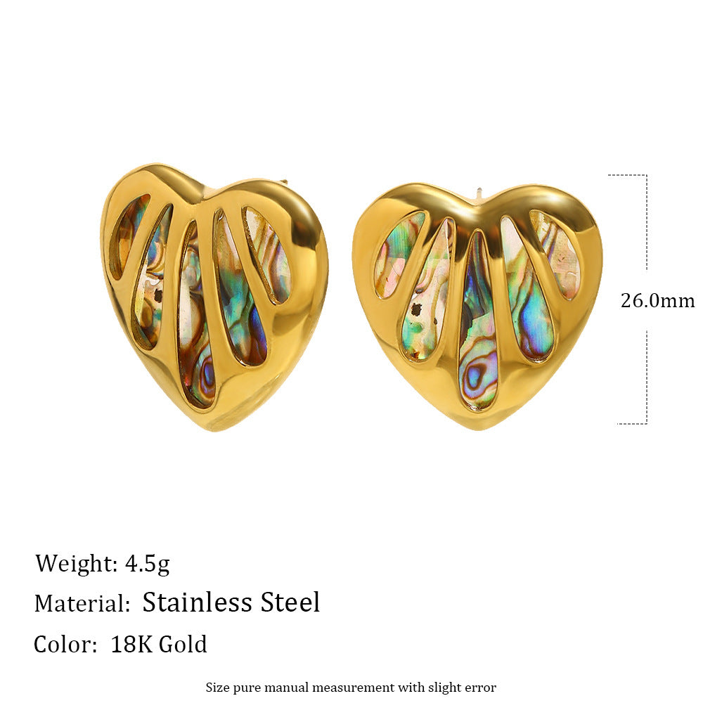 Bohemia Fashion Stainless Steel 18K Gold Plated Hollowed-Out Abalone Shell Stud Earrings Waterproof Hypoallergenic Anniversary