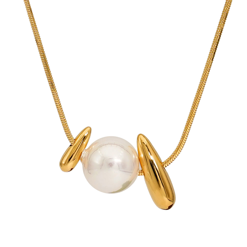Factory Wholesale Stainless Steel 18K Gold Plated Rope Chain Necklaces for Women Designer Jewelry Necklaces with Big Round Pearl