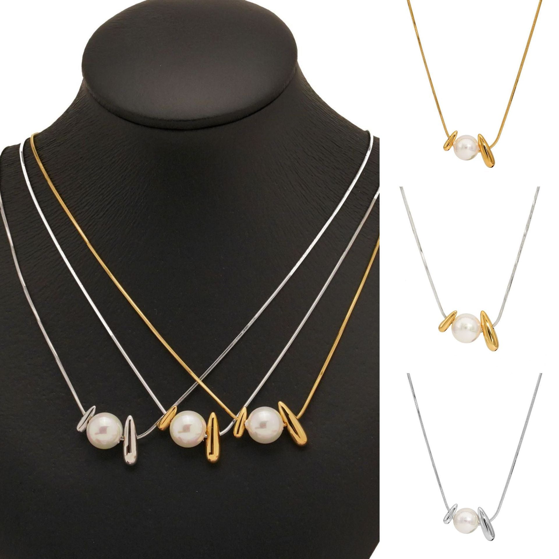 Factory Wholesale Stainless Steel 18K Gold Plated Rope Chain Necklaces for Women Designer Jewelry Necklaces with Big Round Pearl