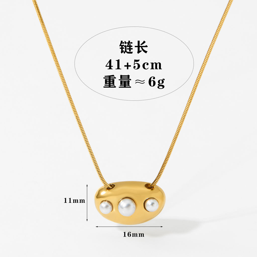 Factory Wholesale Stainless Steel 18K Gold Plated Rope Chain Necklaces for Women Designer Jewelry Necklaces with Big Round Pearl