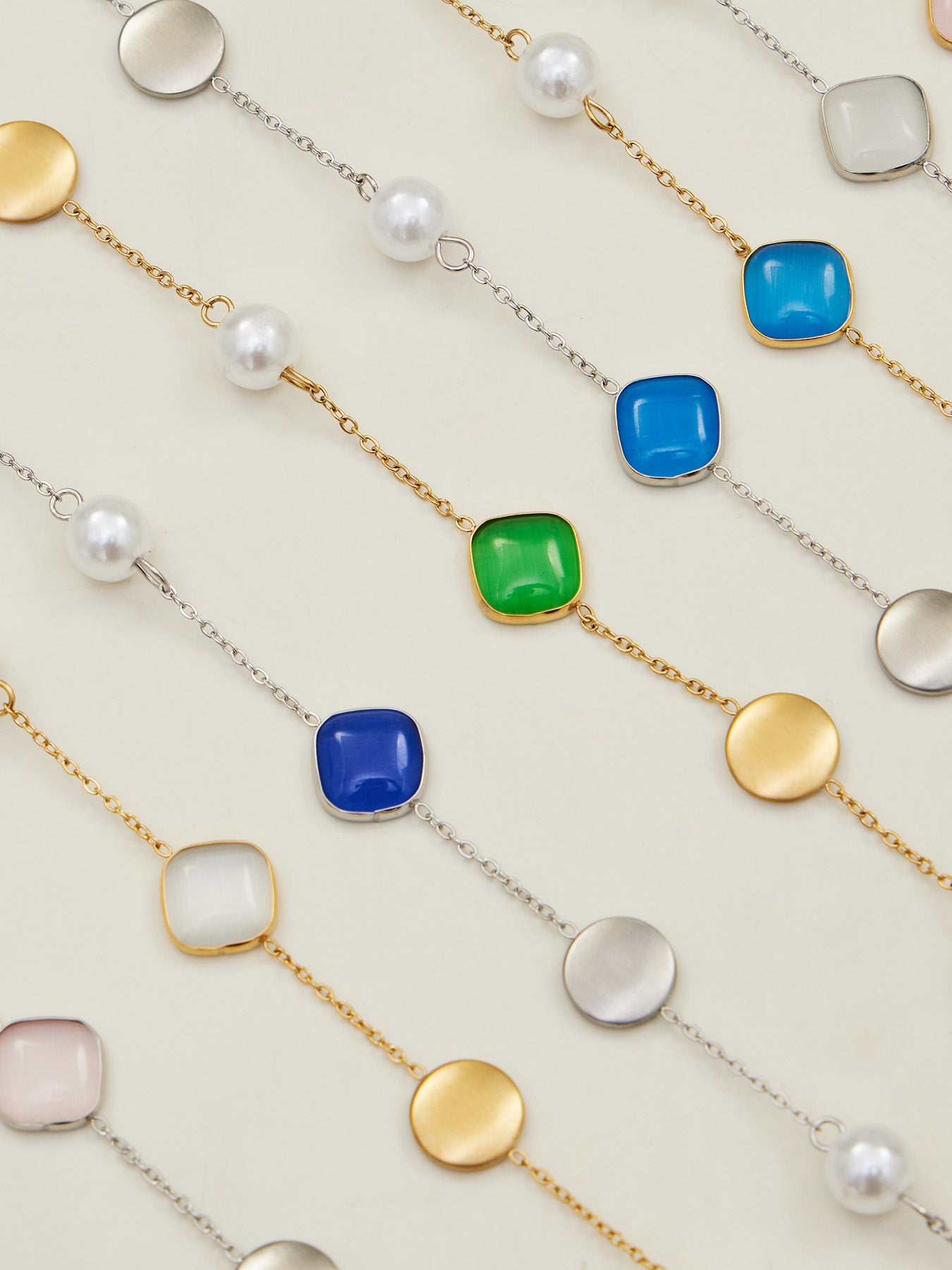 Tiger Eye Stone Pearls Stainless Steel 18K Gold PVD Bohemia Link Chain Necklaces Wholesale for Women Fashion Jewelry Party