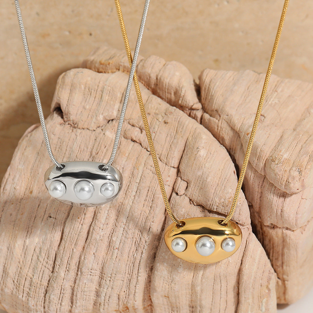 Factory Wholesale Stainless Steel 18K Gold Plated Rope Chain Necklaces for Women Designer Jewelry Necklaces with Big Round Pearl