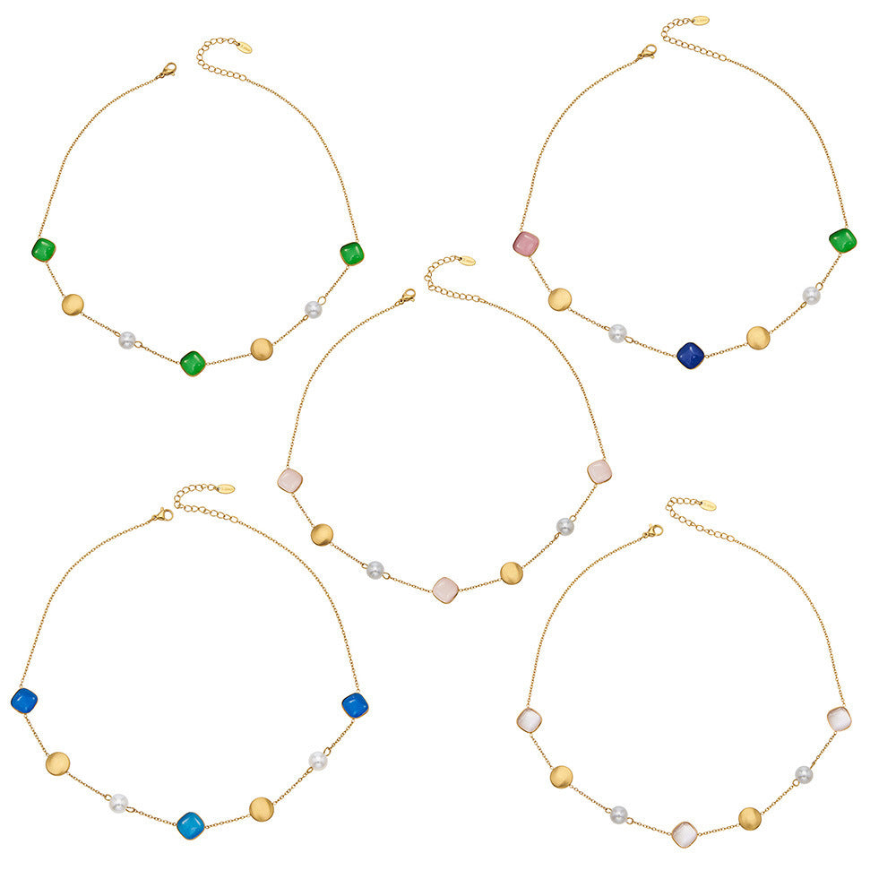Tiger Eye Stone Pearls Stainless Steel 18K Gold PVD Bohemia Link Chain Necklaces Wholesale for Women Fashion Jewelry Party
