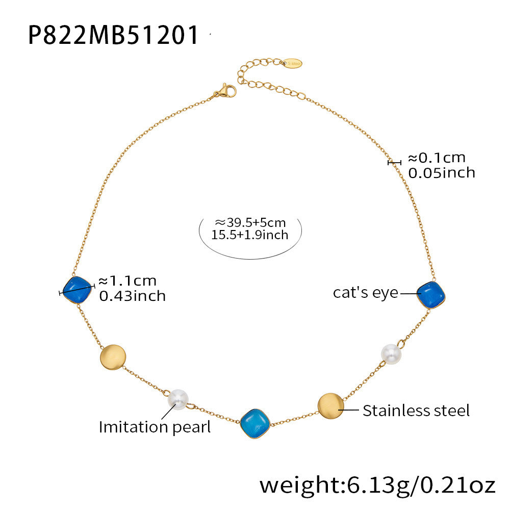 Tiger Eye Stone Pearls Stainless Steel 18K Gold PVD Bohemia Link Chain Necklaces Wholesale for Women Fashion Jewelry Party