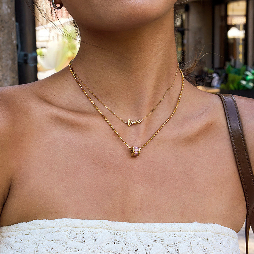 Customizable 18K Gold PVD Stainless Steel Moissanite Necklace Cute Link Chain Zircon Stone Trendy Friendship for Parties