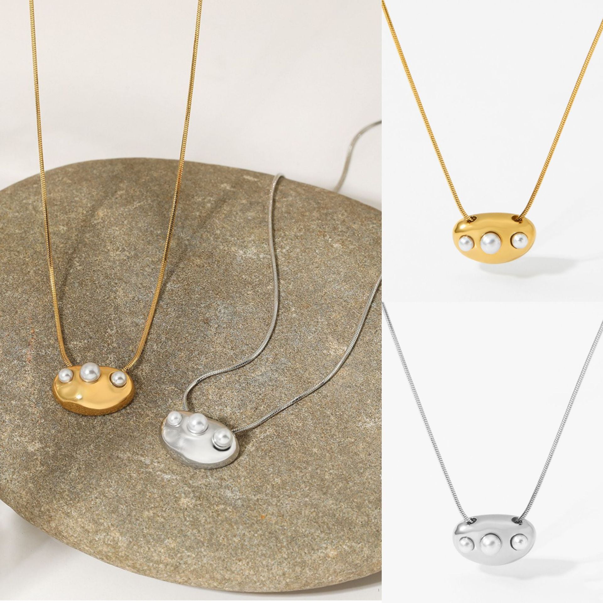 Factory Wholesale Stainless Steel 18K Gold Plated Rope Chain Necklaces for Women Designer Jewelry Necklaces with Big Round Pearl