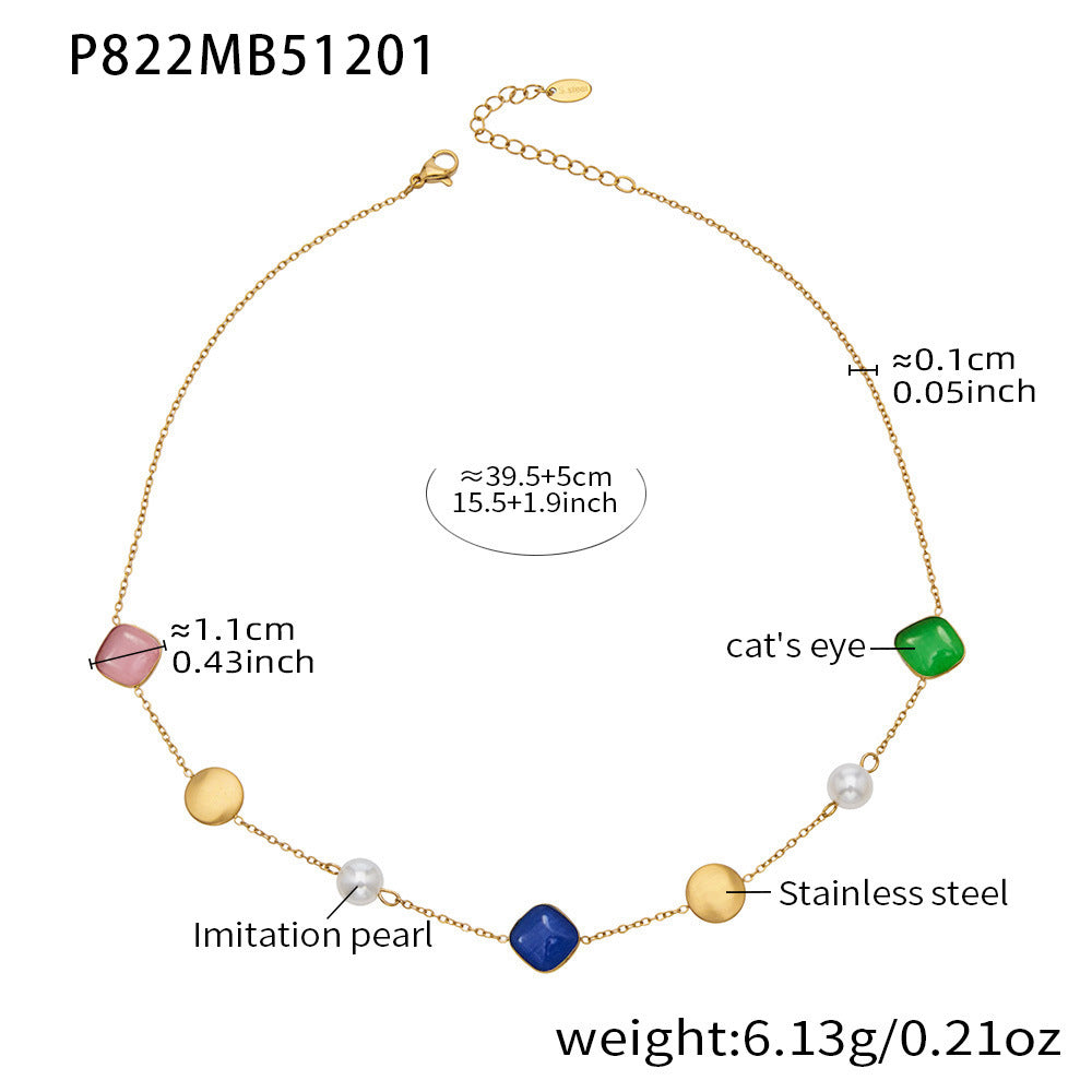 Tiger Eye Stone Pearls Stainless Steel 18K Gold PVD Bohemia Link Chain Necklaces Wholesale for Women Fashion Jewelry Party