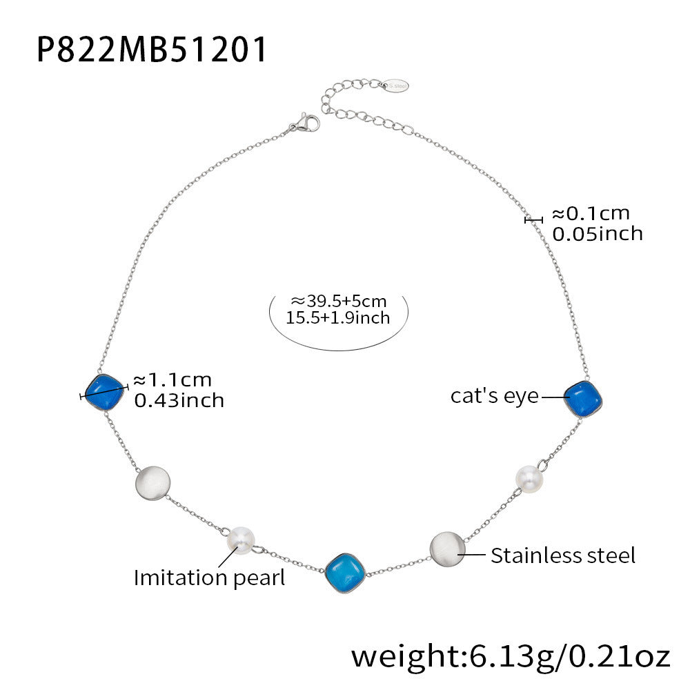 Tiger Eye Stone Pearls Stainless Steel 18K Gold PVD Bohemia Link Chain Necklaces Wholesale for Women Fashion Jewelry Party