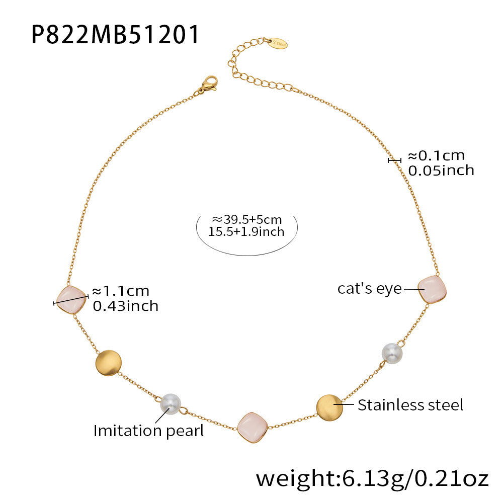 Tiger Eye Stone Pearls Stainless Steel 18K Gold PVD Bohemia Link Chain Necklaces Wholesale for Women Fashion Jewelry Party