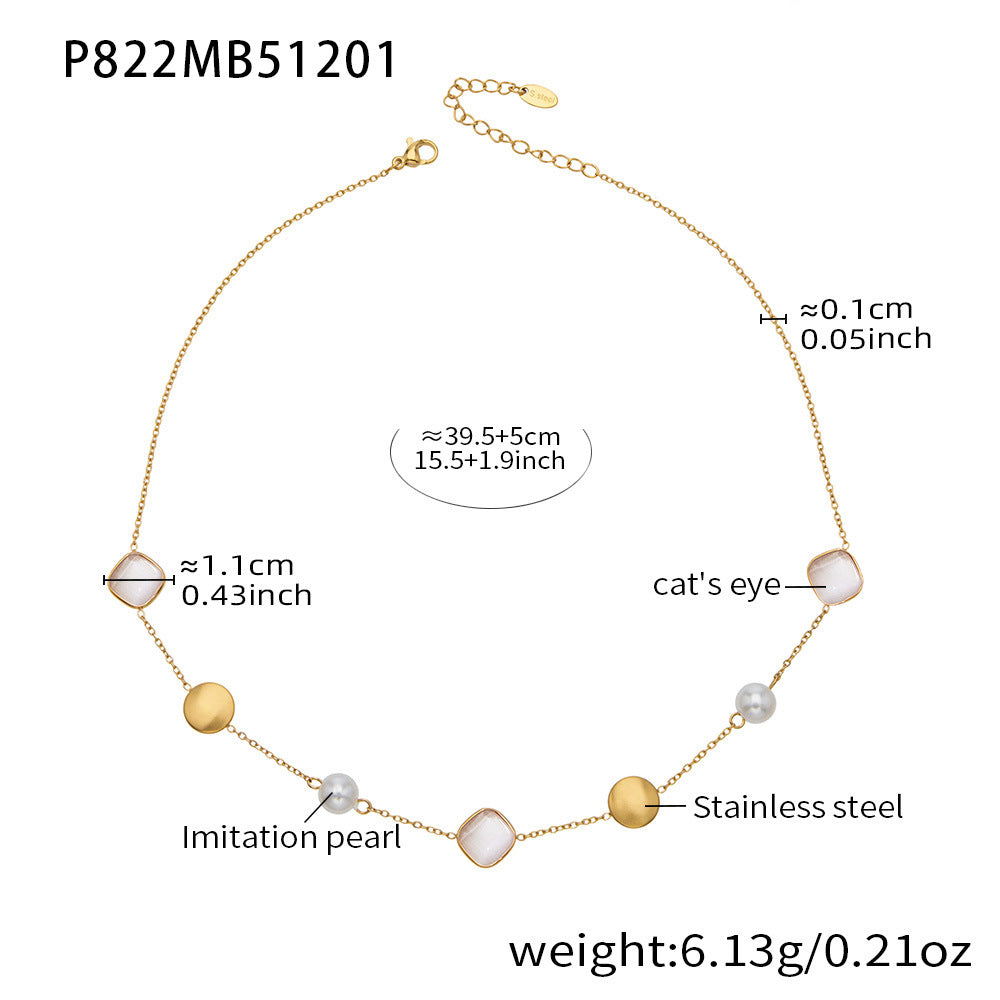 Tiger Eye Stone Pearls Stainless Steel 18K Gold PVD Bohemia Link Chain Necklaces Wholesale for Women Fashion Jewelry Party