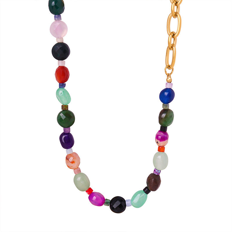 Customizable Vintage Necklace with Natural Stones and 18K Gold Plated Stainless Steel for Party Occasions
