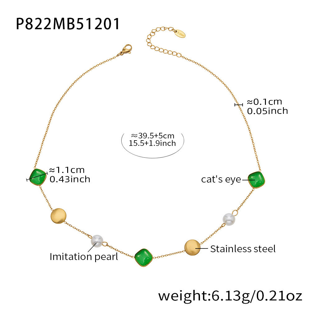 Tiger Eye Stone Pearls Stainless Steel 18K Gold PVD Bohemia Link Chain Necklaces Wholesale for Women Fashion Jewelry Party