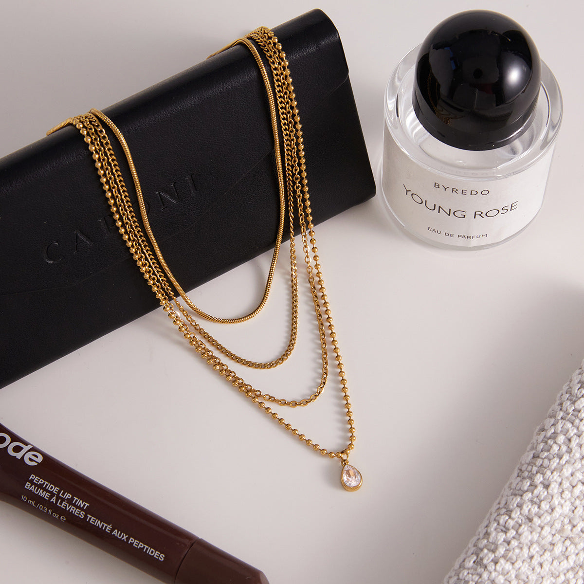 New Arrival 4-Layer Chains Stainless Steel 18K Gold Plated White Zircon Waterdrop Pendant Necklaces Cute Unisex Party Wholesale