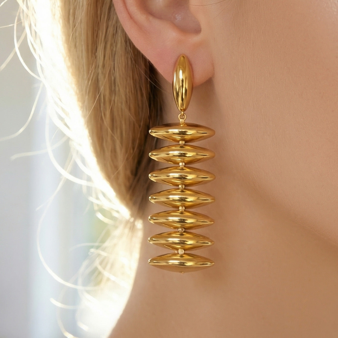 Personalized Trendy Fashion Geometric Hand-assembled Tassel Earrings Stainless Steel Plated 18k Real Gold Long Drop Earrings for