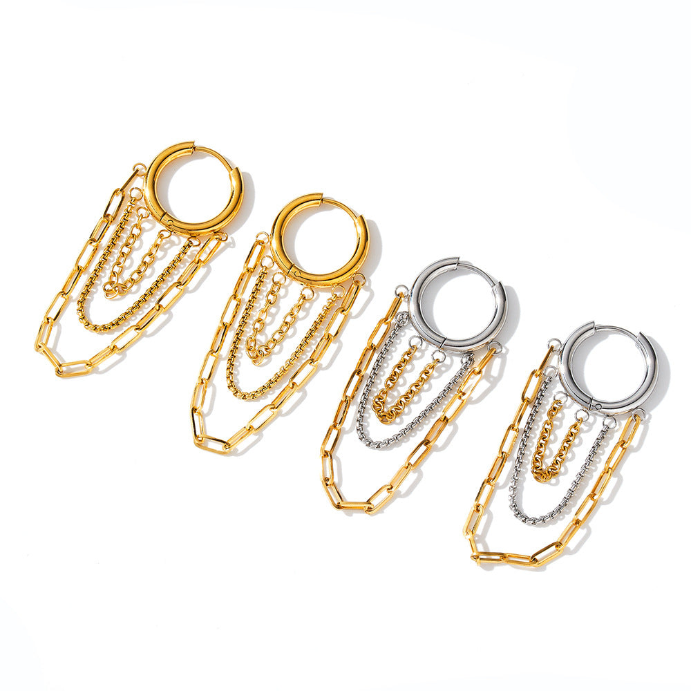 Customizable Stainless Steel Real Gold PVD Plated Fashion Jewelry Earrings with Tassel Two Tone Plated Waterproof Jewelry