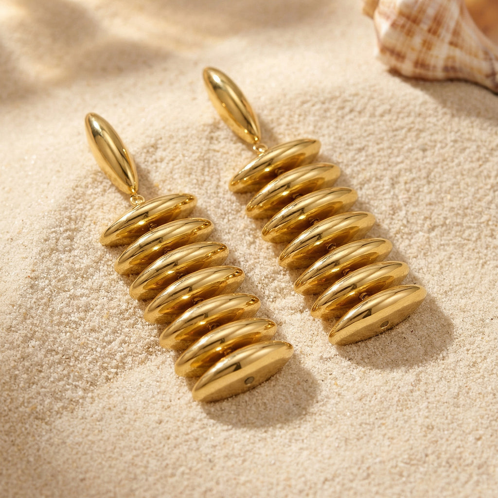 Personalized Trendy Fashion Geometric Hand-assembled Tassel Earrings Stainless Steel Plated 18k Real Gold Long Drop Earrings for