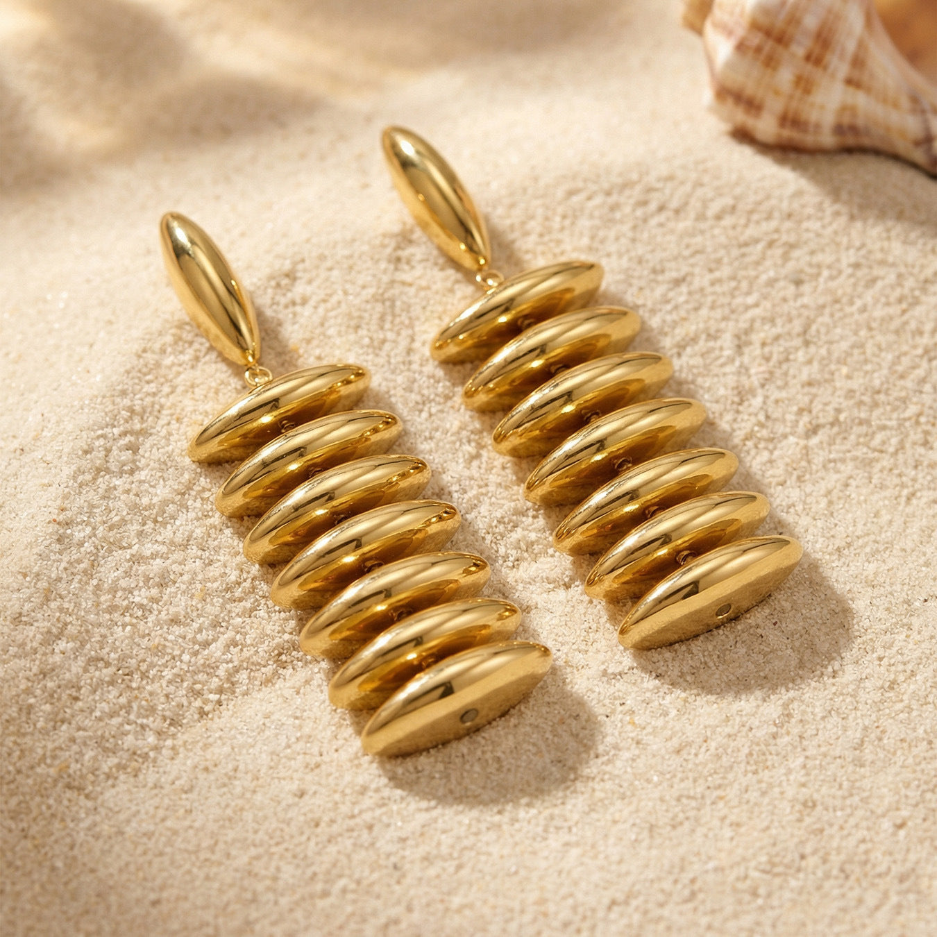 Personalized Trendy Fashion Geometric Hand-assembled Tassel Earrings Stainless Steel Plated 18k Real Gold Long Drop Earrings for