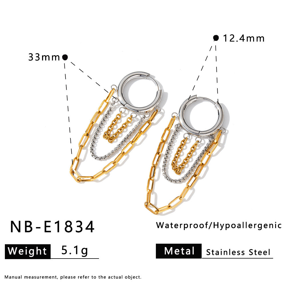 Customizable Stainless Steel Real Gold PVD Plated Fashion Jewelry Earrings with Tassel Two Tone Plated Waterproof Jewelry