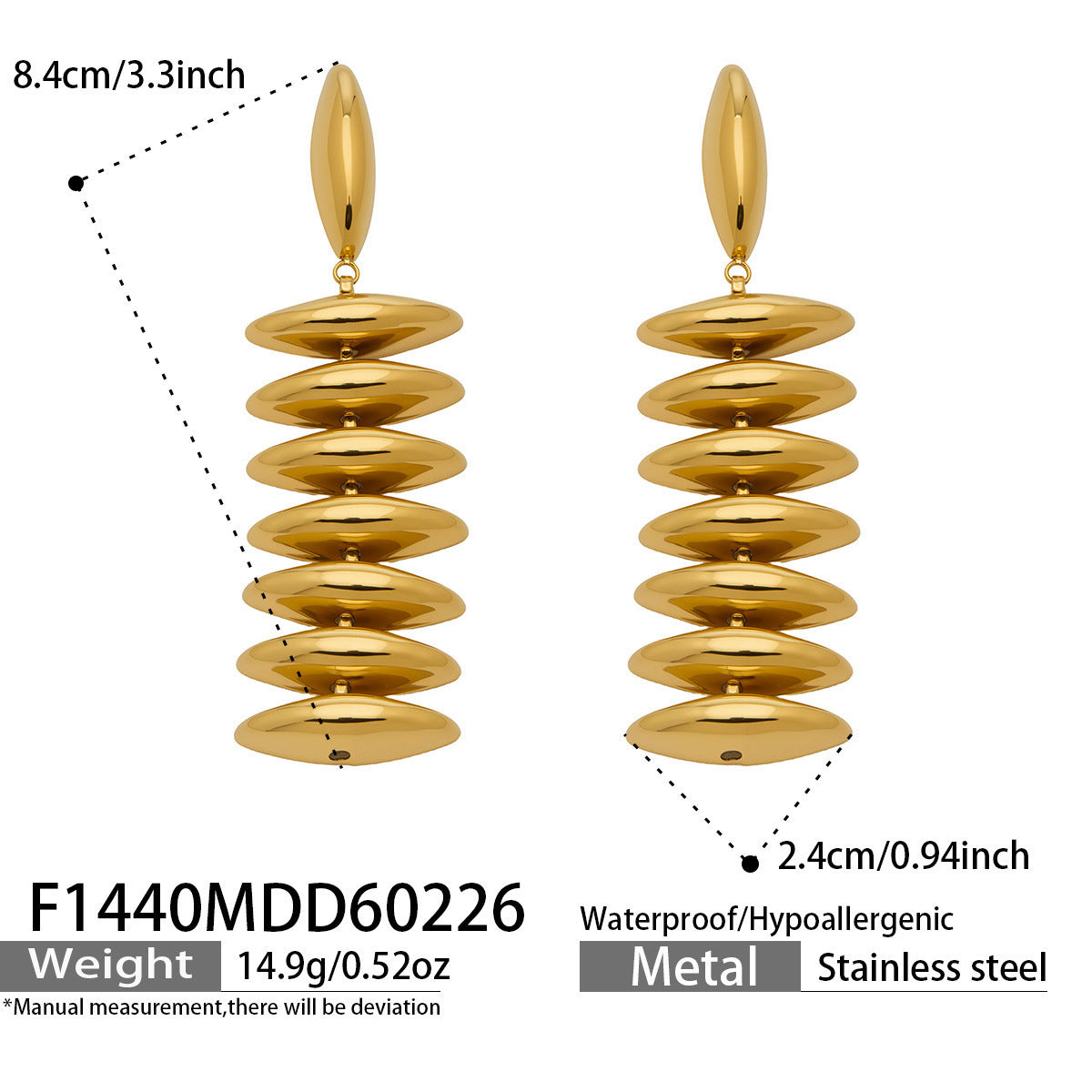 Personalized Trendy Fashion Geometric Hand-assembled Tassel Earrings Stainless Steel Plated 18k Real Gold Long Drop Earrings for