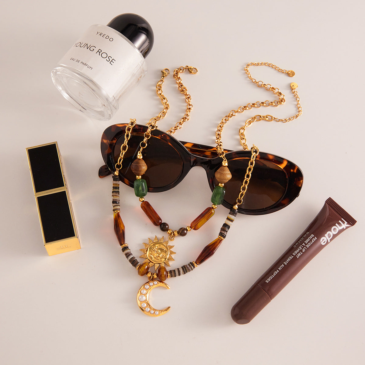 Unisex Trendy Stainless Steel 18K Gold Plated Stone Pendant Link Chain Necklace for Party