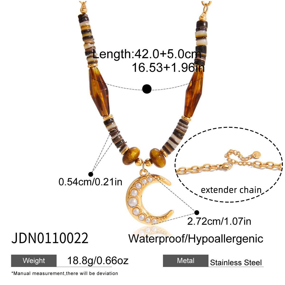 Unisex Trendy Stainless Steel 18K Gold Plated Stone Pendant Link Chain Necklace for Party