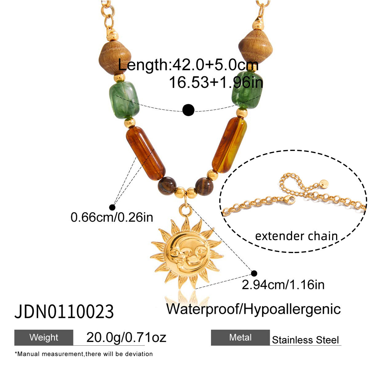 Unisex Trendy Stainless Steel 18K Gold Plated Stone Pendant Link Chain Necklace for Party