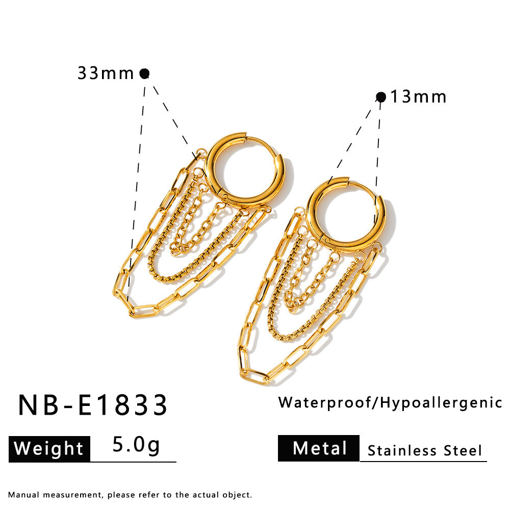Customizable Stainless Steel Real Gold PVD Plated Fashion Jewelry Earrings with Tassel Two Tone Plated Waterproof Jewelry