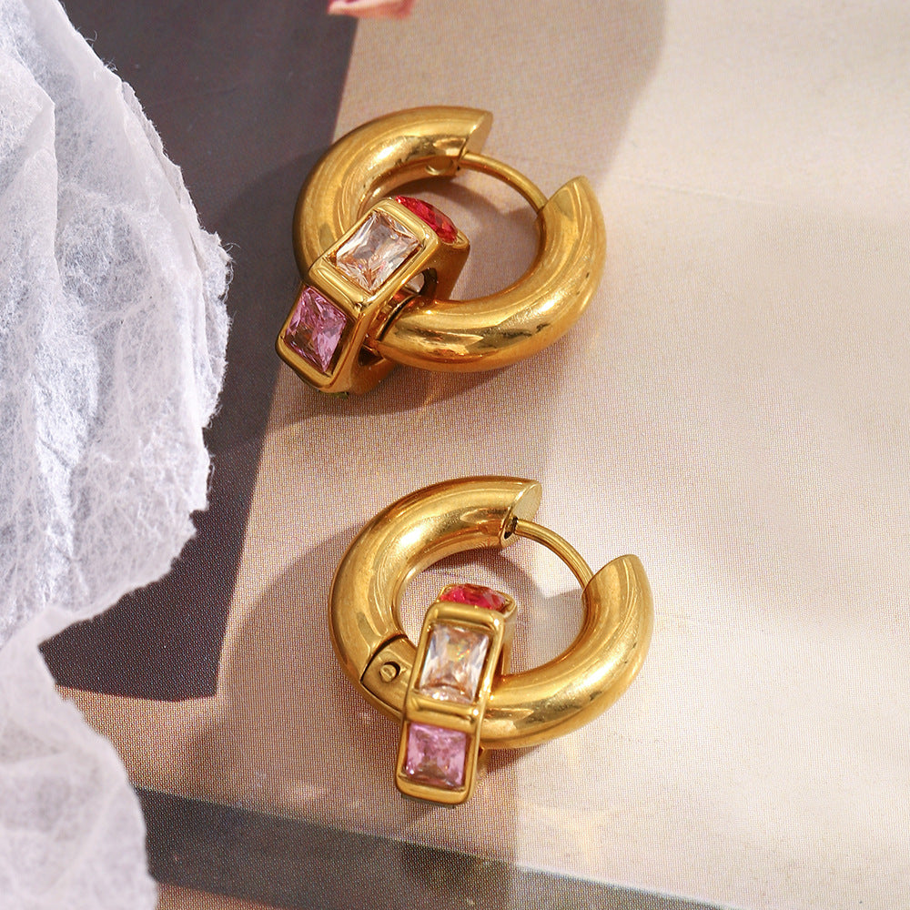 Trendy Stainless Steel Real Gold Plated Brilliant Cut Zircons Bridal Hoop Huggie Earrings for Unisex Wholesale Certified Party